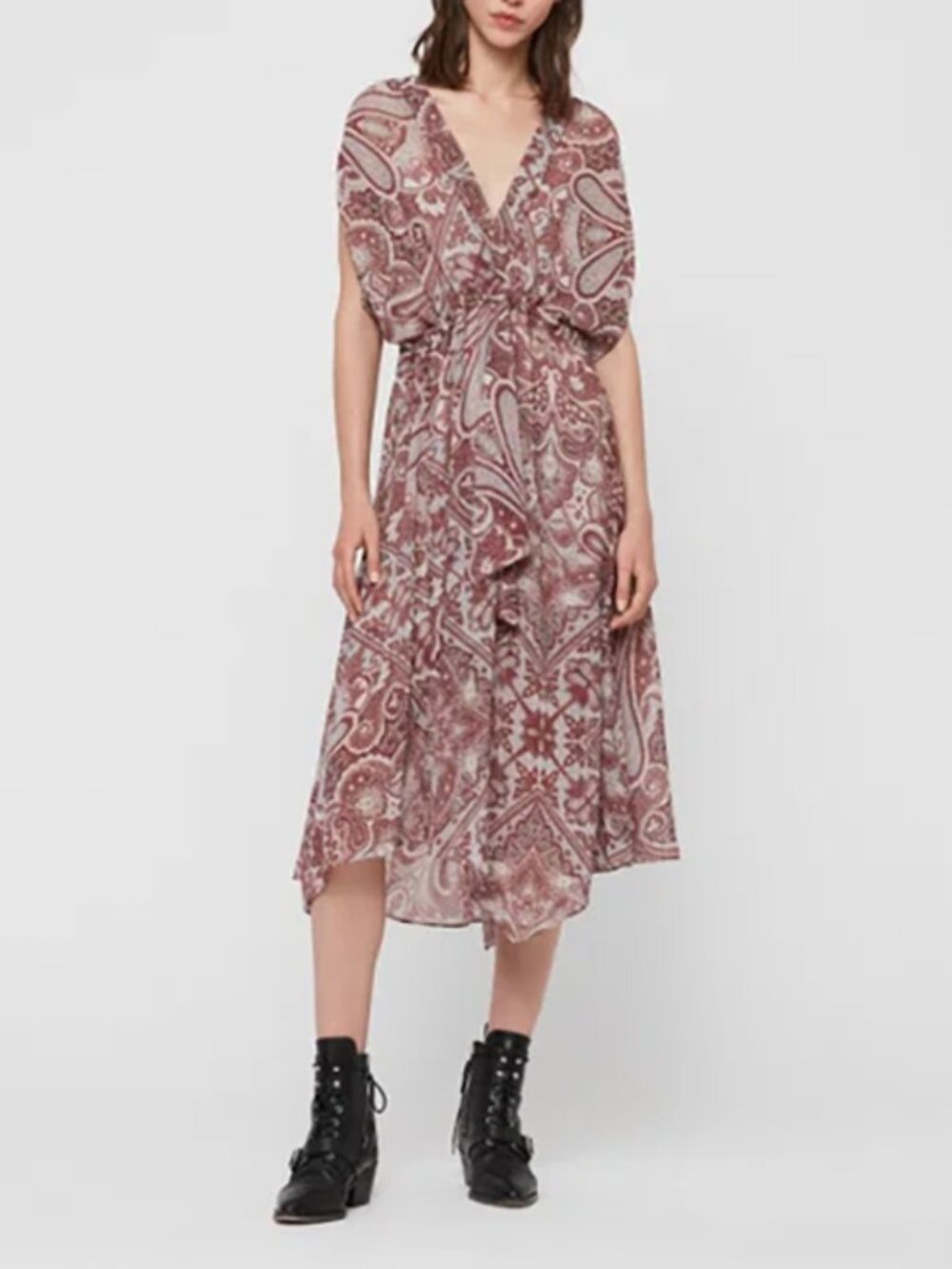 All Saints Romina Paisley Scarf Dress Small Romantic Bohemian Flowy Chiffon